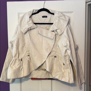 Cream Utility Jacket with Ruffled Waist and Asymmetrical Design